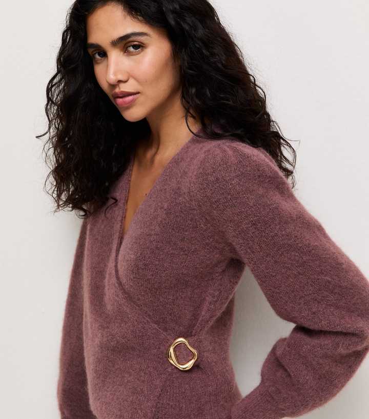 Dark Pink Knitted Buckle Wrap Jumper