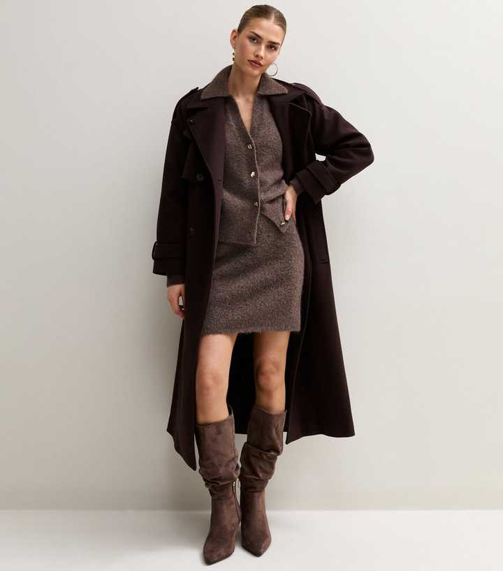 Dark Mink Knitted Mini Skirt with Wool