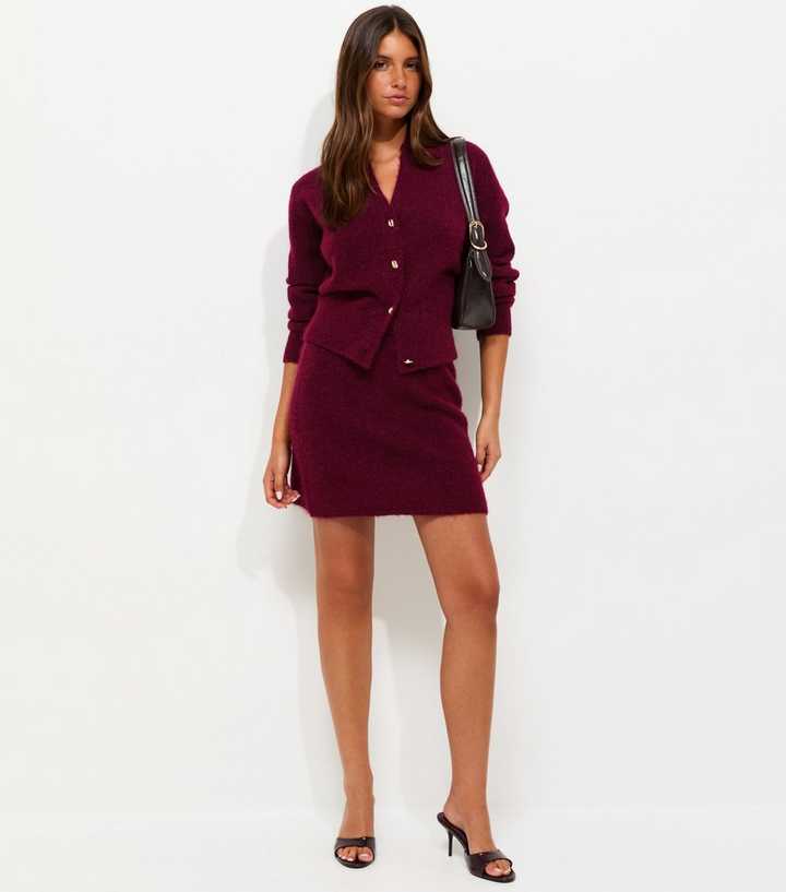 Dark Burgundy Knitted Mini Skirt with Wool