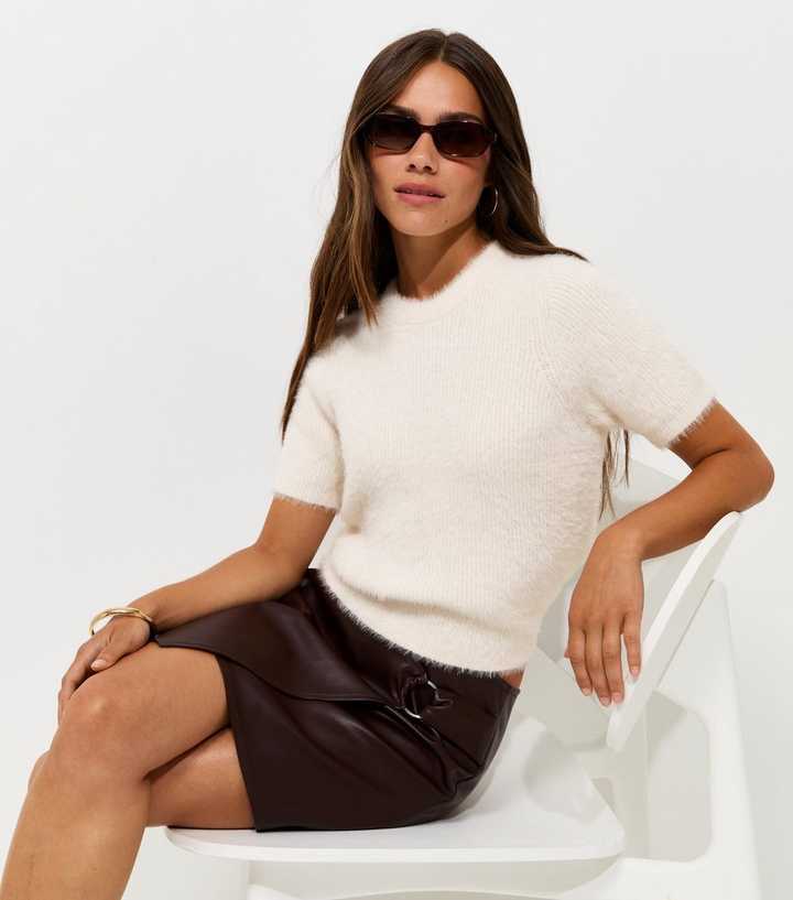 Petite Off White Fluffy Short Sleeve Top