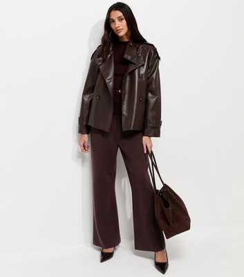 Dark Burgundy Compact Knit Wide Leg Trousers