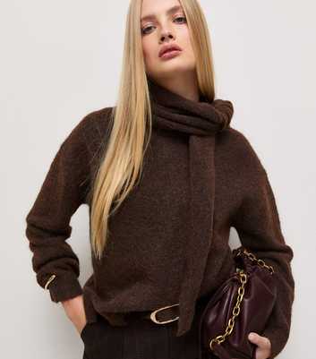 Dark Brown Knit Scarf Jumper