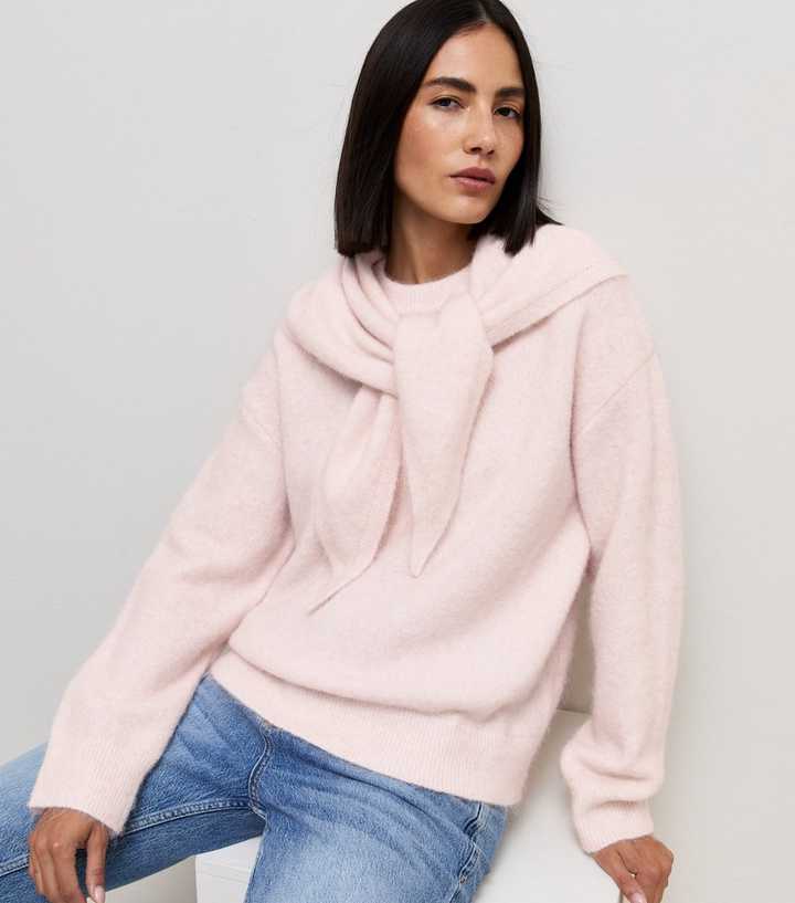 Light Pink Knit Scarf Jumper with Wool