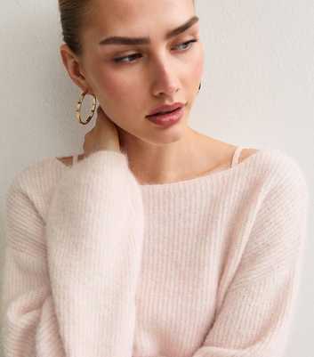 Light Pink Brushed Knit Slash Neck Jumper with Wool