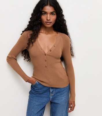 Petite Stone Lightweight Ribbed Henley V-Neck Top
