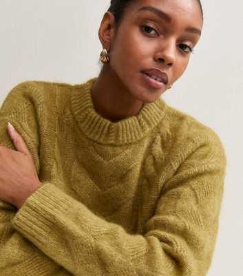 Green Oversized Cable Knit Jumper with Wool