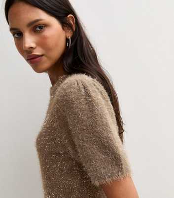Dark Mink Fluffy Sparkle Knit Short Sleeve Jumper