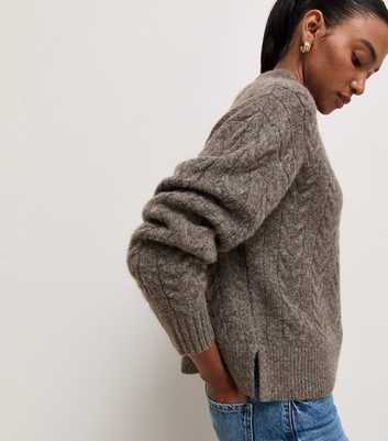 Dark Mink Cable Knit Stand Neck Jumper