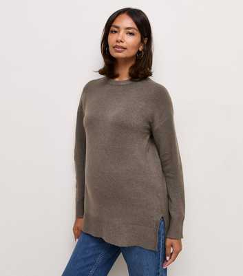 Maternity Dark Mink Knitted Side Split Jumper
