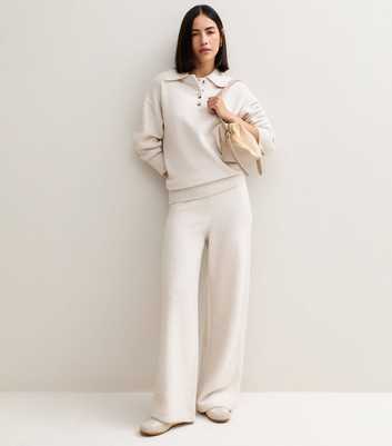 Oatmeal Wide Leg Knit Trousers
