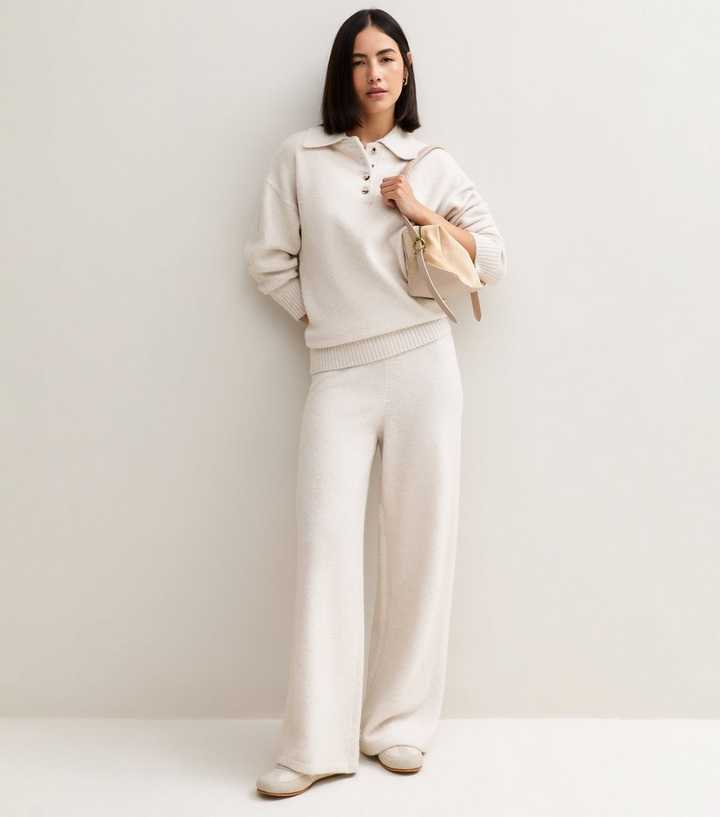 Oatmeal Wide Leg Knit Trousers