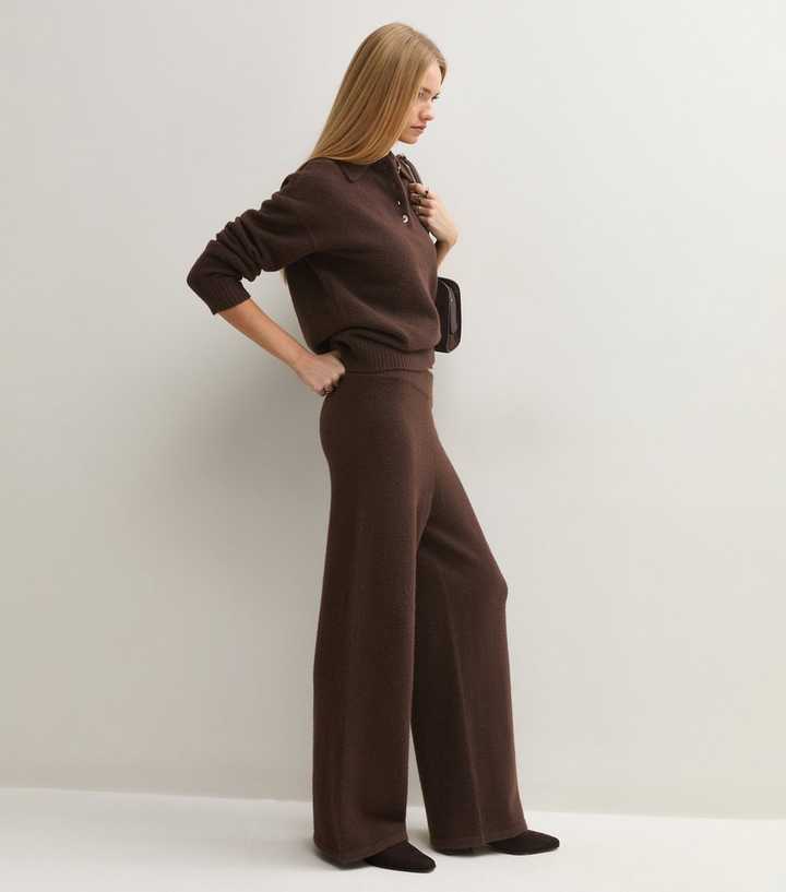 Dark Brown Wide Leg Knit Trousers