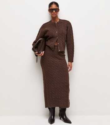 Dark Brown Cable Knit Midi Skirt
