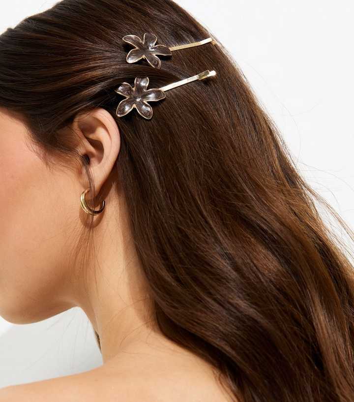 Pack of 2 Brown Enamel Flower Slide Hair Clips