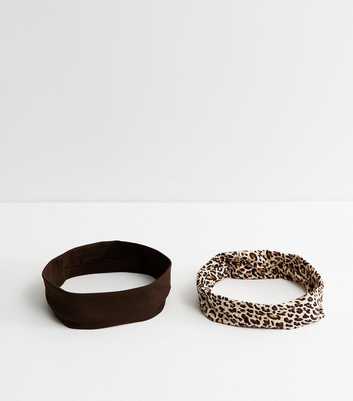 Pack of 2 Brown Leopard Print Stretch Headbands