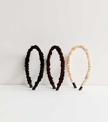 Pack of 3 Brown Ruched Satin Headbands
