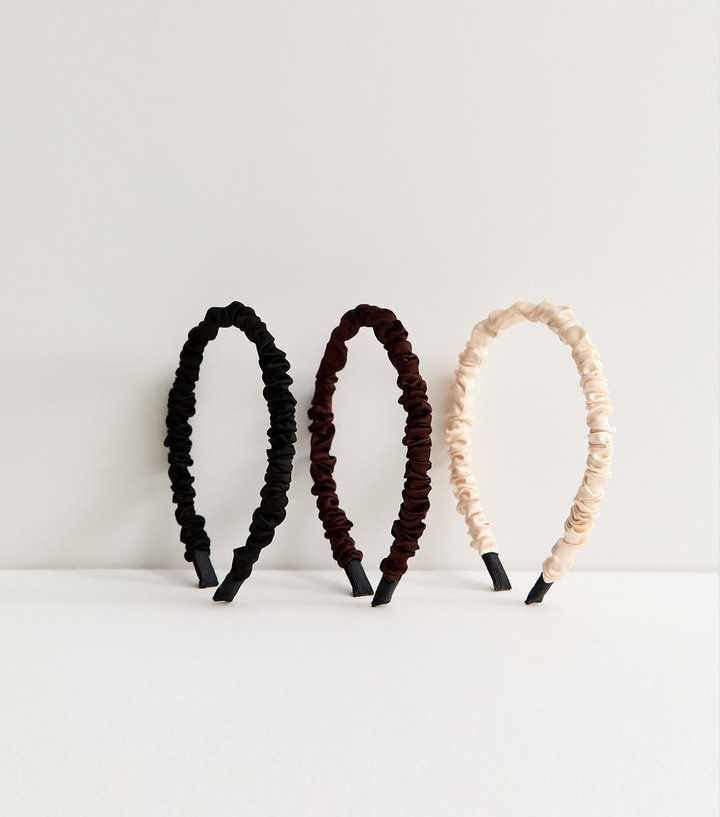 Pack of 3 Brown Ruched Satin Headbands