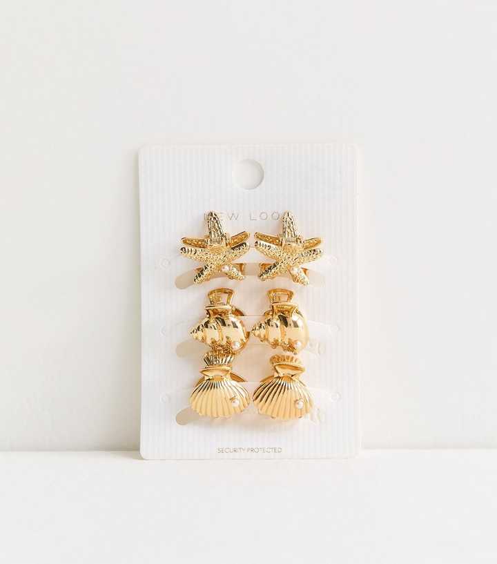 Gold Tone Pack of 6 Coastal Hair Clips