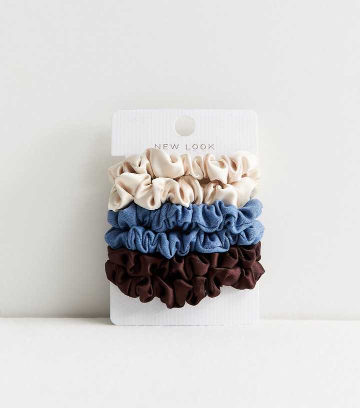 Pack of 6 Blue Mini Satin and Denim Scrunchies