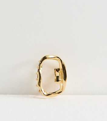 Gold Tone Beaten Metal Oval Hair Claw Clip
