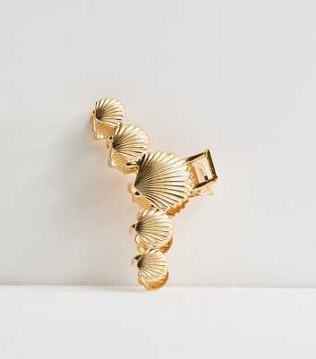 Gold Tone Metal Clam Shell Hair Claw Clip