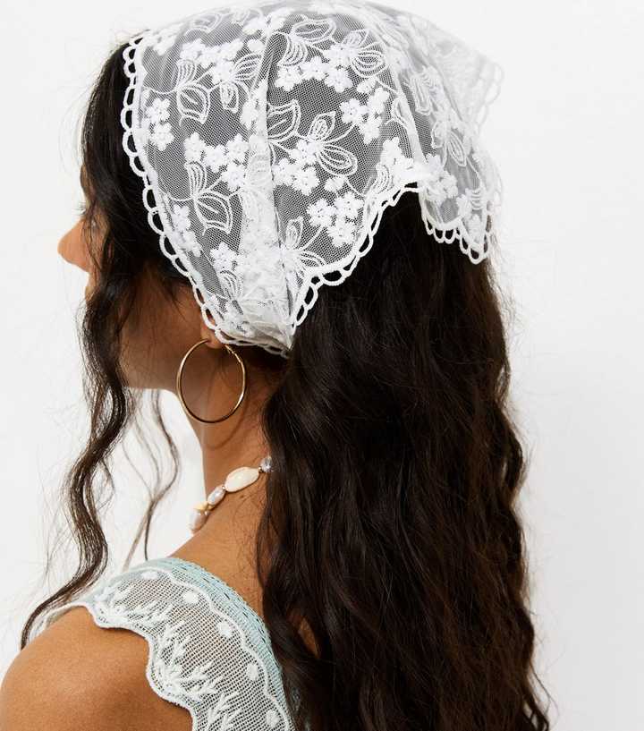 White Lace Bandana Head Scarf