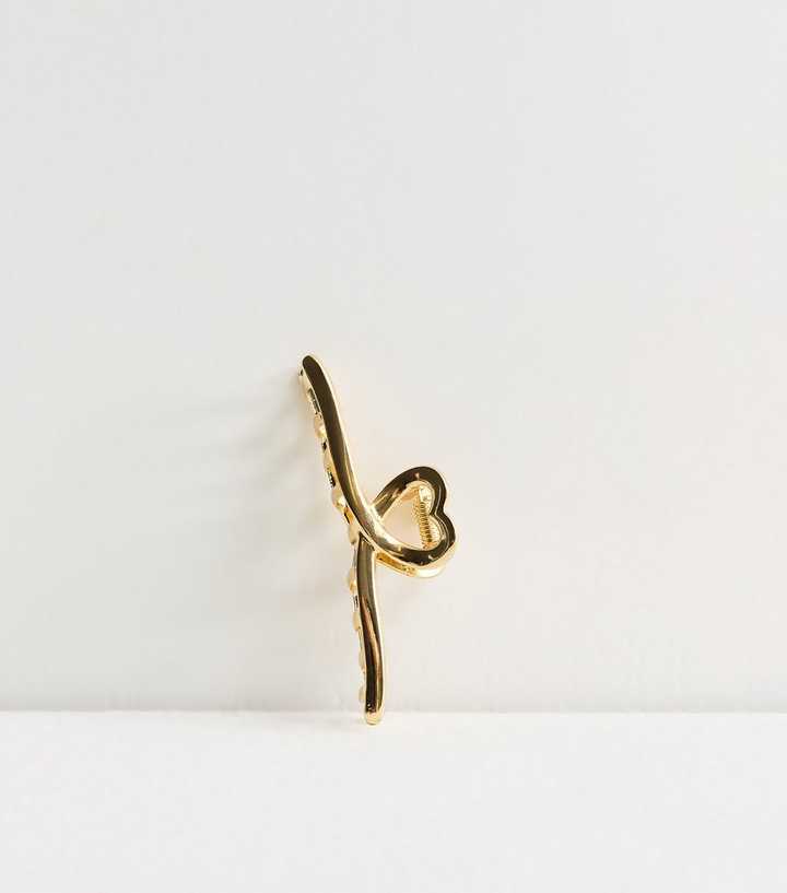 Gold Tone Metal Long Heart Hair Claw Clip