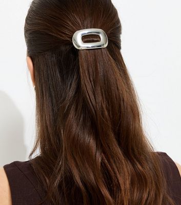 Silver Tone Metal Oval Slide Hair Clip