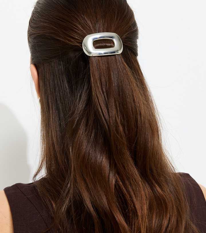 Silver Tone Metal Oval Slide Hair Clip