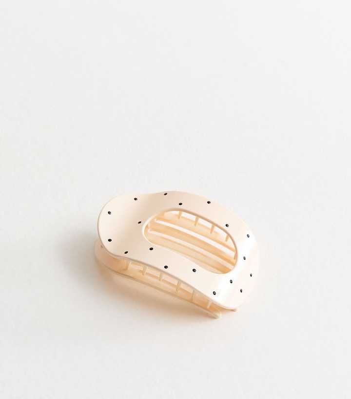 Cream Polka Dot Oval Slide Hair Clip