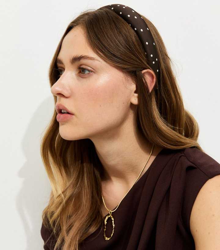 Brown Satin Polka Dot Padded Headband
