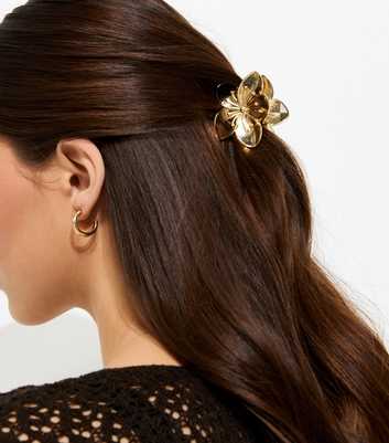 Gold Tone Metal Flower Hair Claw Clip