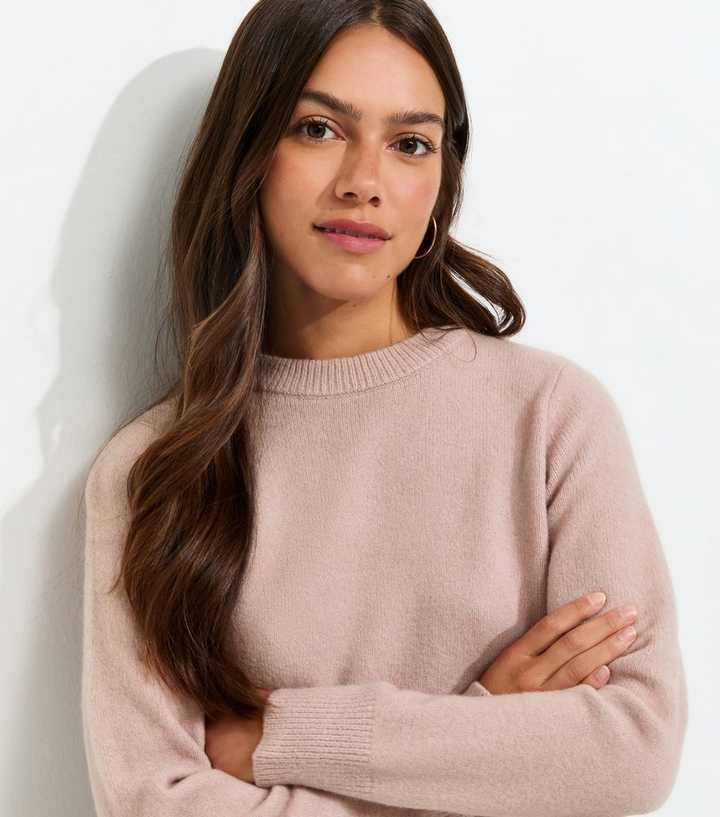 Petite Light Pink Set In Sleeve Crew Neck Knitted Jumper