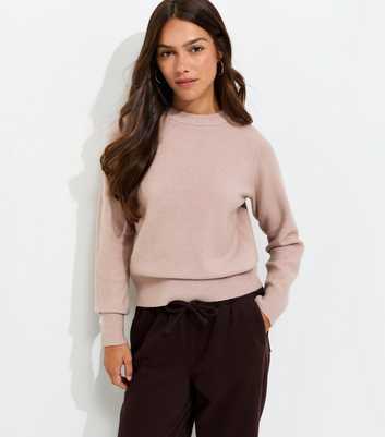 Petite Light Pink Set In Sleeve Crew Neck Knitted Jumper