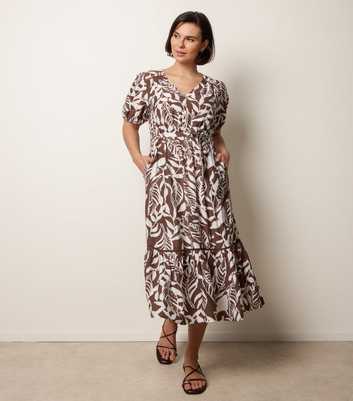 Blue Vanilla Brown Coconut Print Midi Shirt Dress