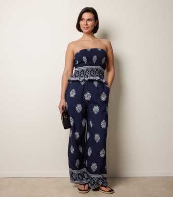 Blue Vanilla Navy Bandeau Top and Wide Leg Trousers Set