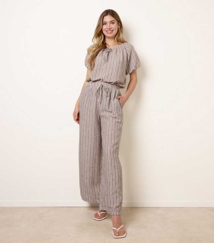 Blue Vanilla Dark Brown Tie Stripe Wide Leg Trousers