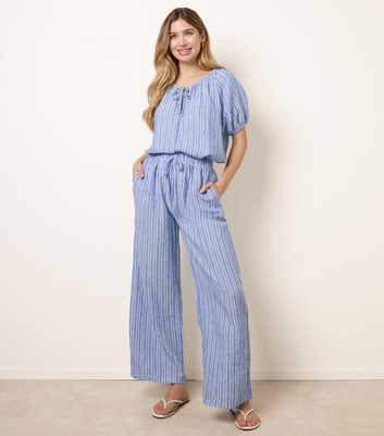 Blue Vanilla Blue Tie Stripe Wide Leg Trousers