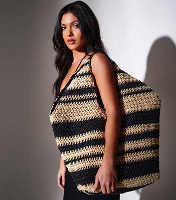 South Beach Black Straw Stripe Oversized Bag