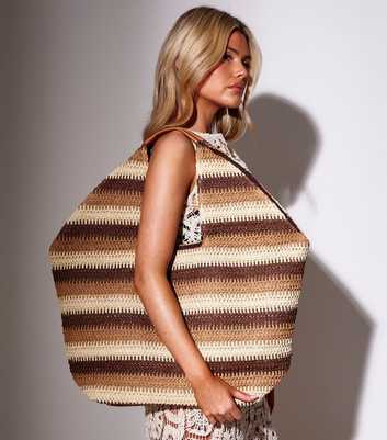 South Beach Brown Straw Stripe Oversized Bag