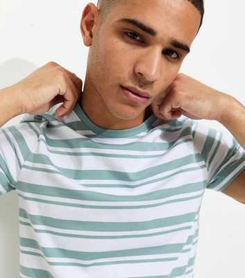 Green Regular Short Sleeve Striped T-Shirt