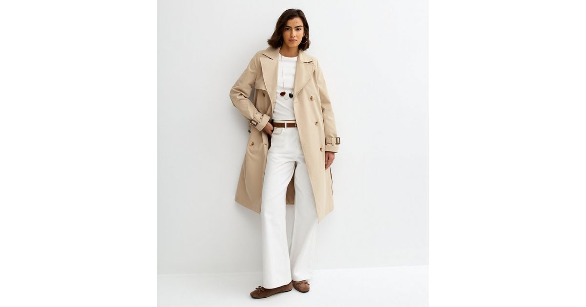 Stone Double Breasted Belted Trench Coat