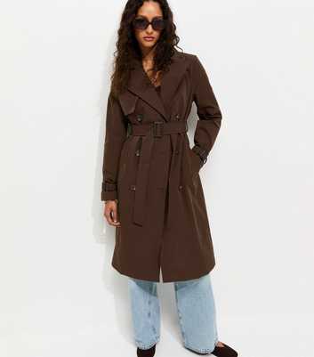 Dark Brown Double Breasted Belted Trench Coat