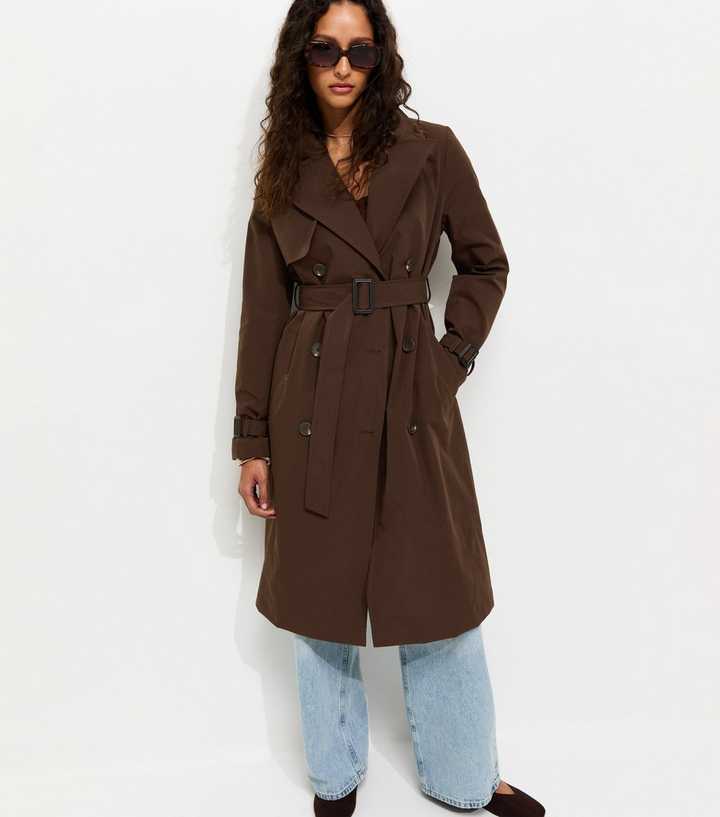 Dark Brown Double Breasted Belted Trench Coat