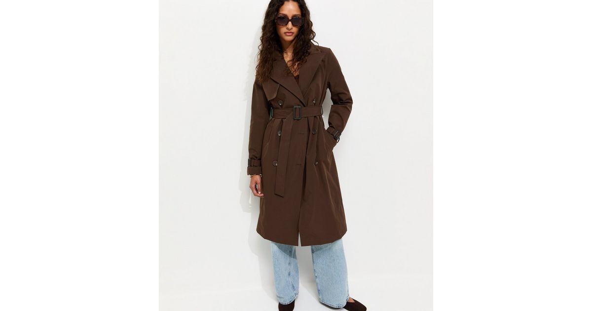 Dark Brown Double Breasted Belted Trench Coat