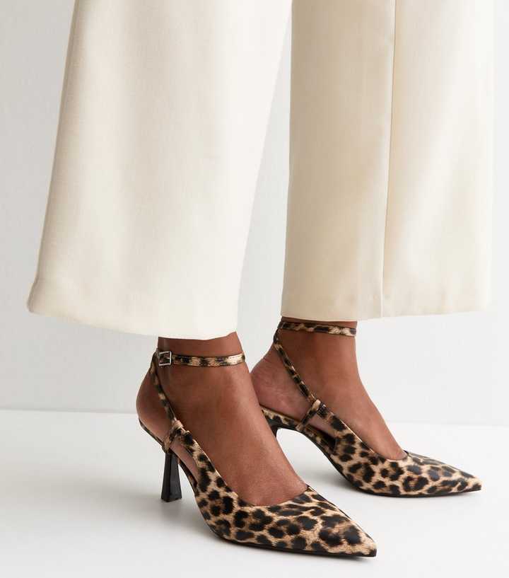 Brown Leopard Print Ankle Strap Court Shoes