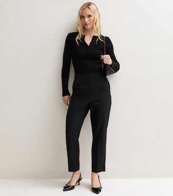 Petite Black Mid Rise Tailored Trousers