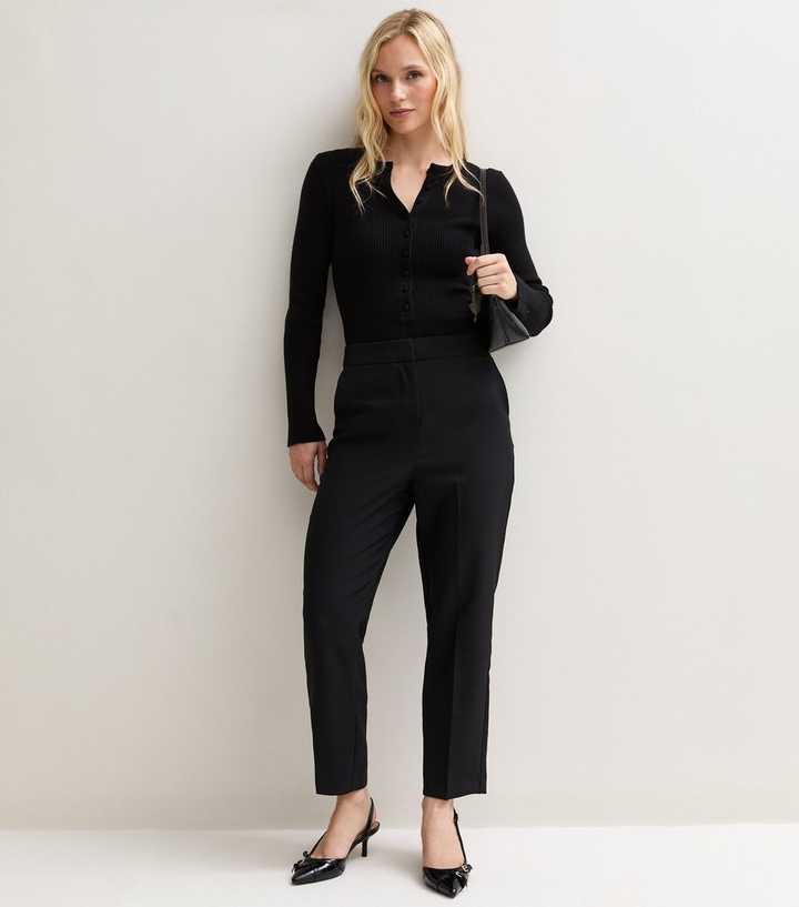 Petite Black Mid Rise Tailored Trousers