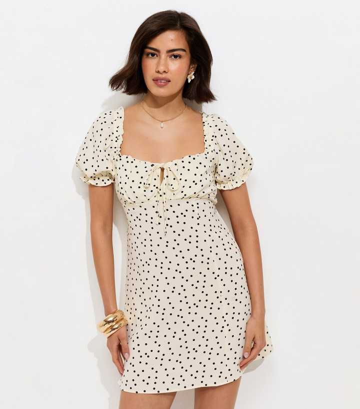 White Spot Print Milkmaid Mini Dress