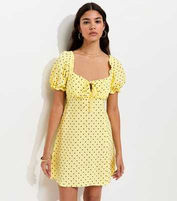 Yellow Spot Print Milkmaid Mini Dress